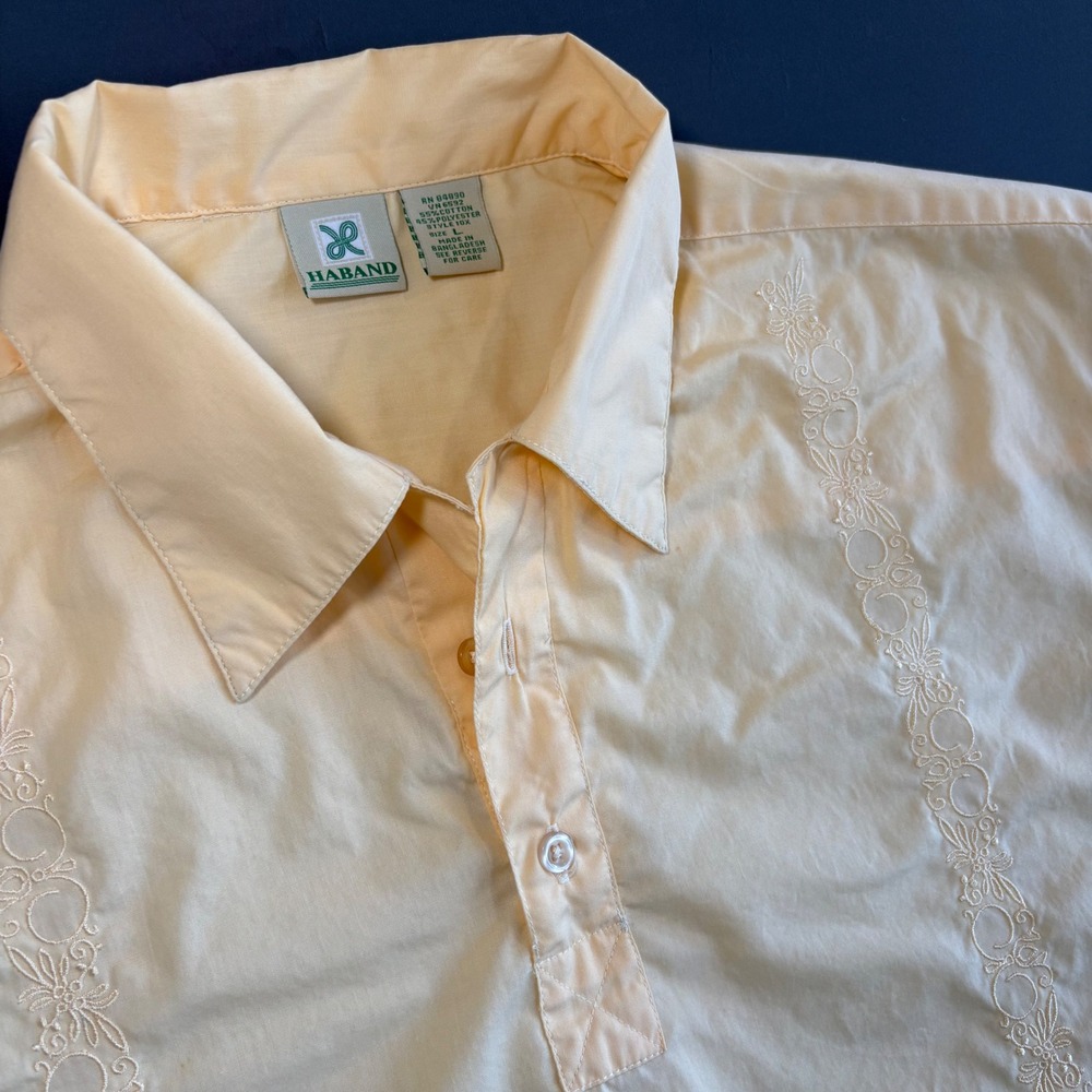 Men's Vintage Haband Guayabera Shirt | Size L | Yellow Short Sleeve Embroidered
